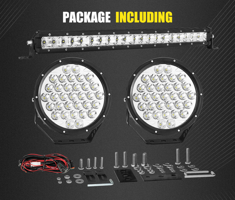 Pair 9inch LED Driving Spot Lights + 20inch LED Light Bar Kit Offroad