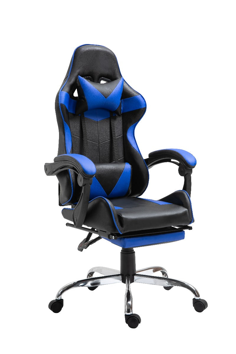 Gaming Chair Office Chair Computer PU Executive Racing Recliner Back Foot Rest Blue - Sale Now