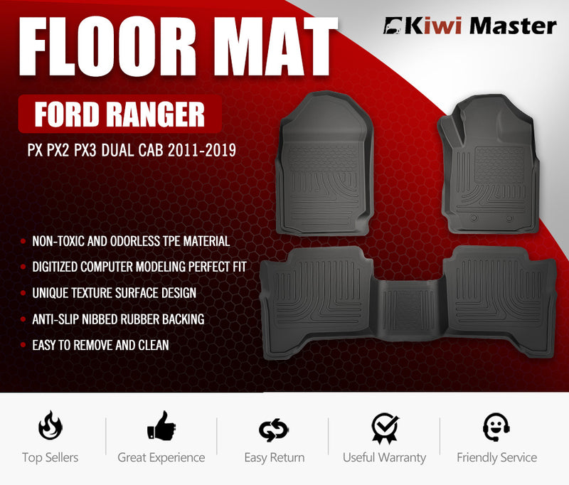 KIWI MASTER 3D Rubber Floor Mats for Ford Ranger Wildtrak PX PX2 PX3 2011-2019 - Sale Now
