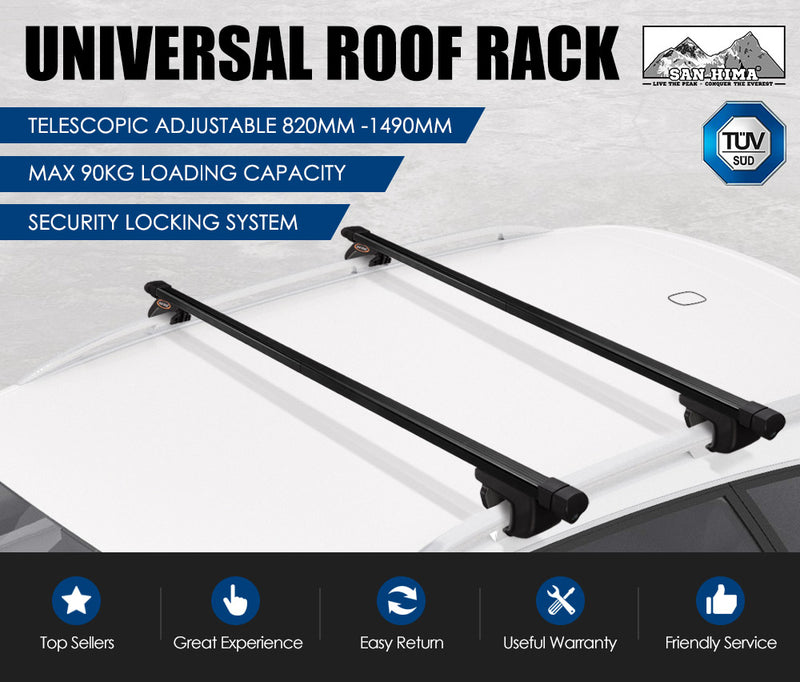 Universal Car Top Roof Rack Rail Cross Bars Aluminium Telescopic Adjustable Black