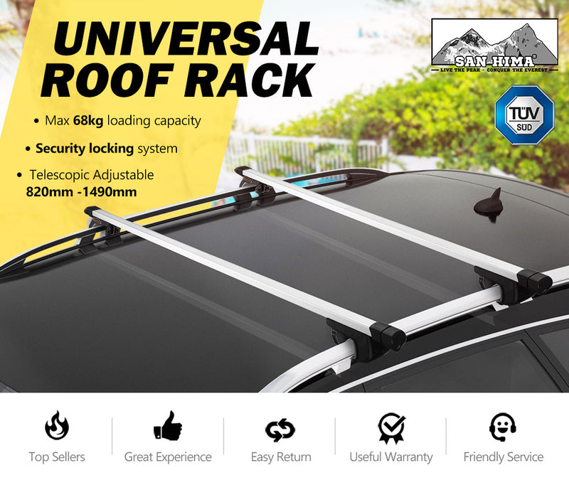 Universal Car Top Roof Rack Rail Cross Bars Aluminum 820-1490MM Lockable Silver - Sale Now