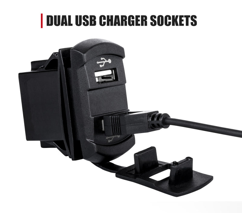 LightFox Dual Blue USB Car Charger 12-24V Socket ARB Roker Voltmeter - Sale Now