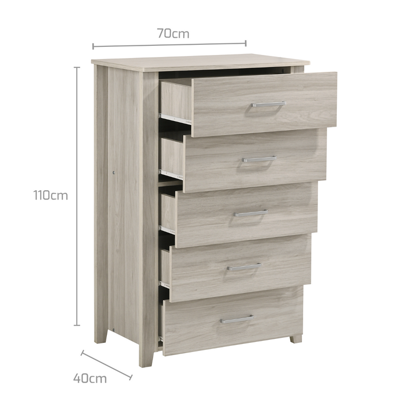 5 Chest Of Drawers Tallboy In White Oak - Sale Now