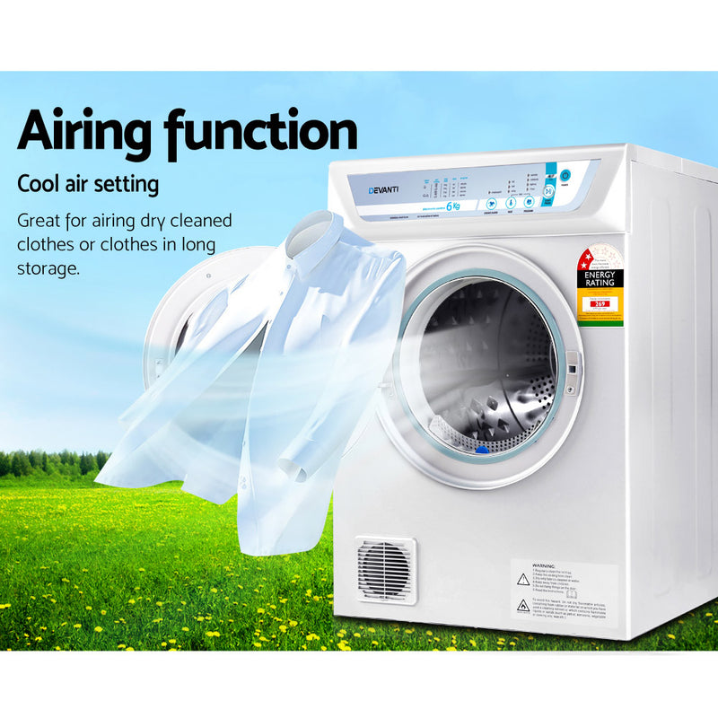 Devanti 6kg Clothes Tumble Dryer White - Sale Now