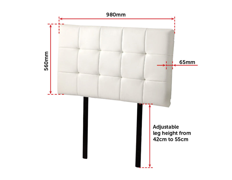 PU Leather Single Bed Deluxe Headboard Bedhead - White - Sale Now