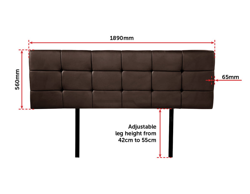 PU Leather King Bed Deluxe Headboard Bedhead - Brown - Sale Now