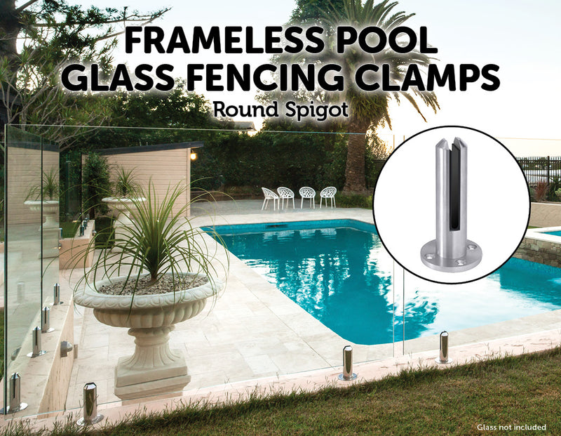 4 x Frameless Pool Glass Fencing Clamps Spigots - Sale Now