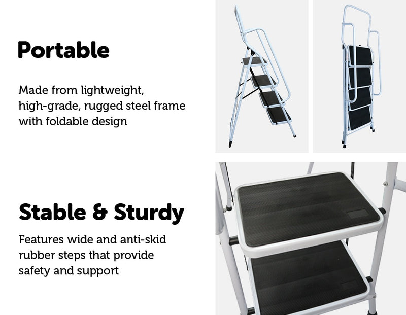 Foldable Non Slip 4 Step Steel Ladder - Sale Now