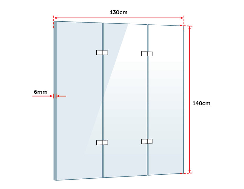 3 Fold Chrome Folding Bath Shower Screen Door Panel 1300mm x 1400mm - Sale Now