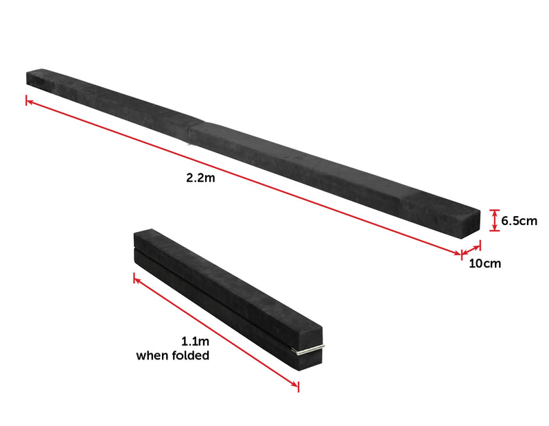 2.2m Gymnastics Folding Balance Beam Black Synthetic Suede - Sale Now