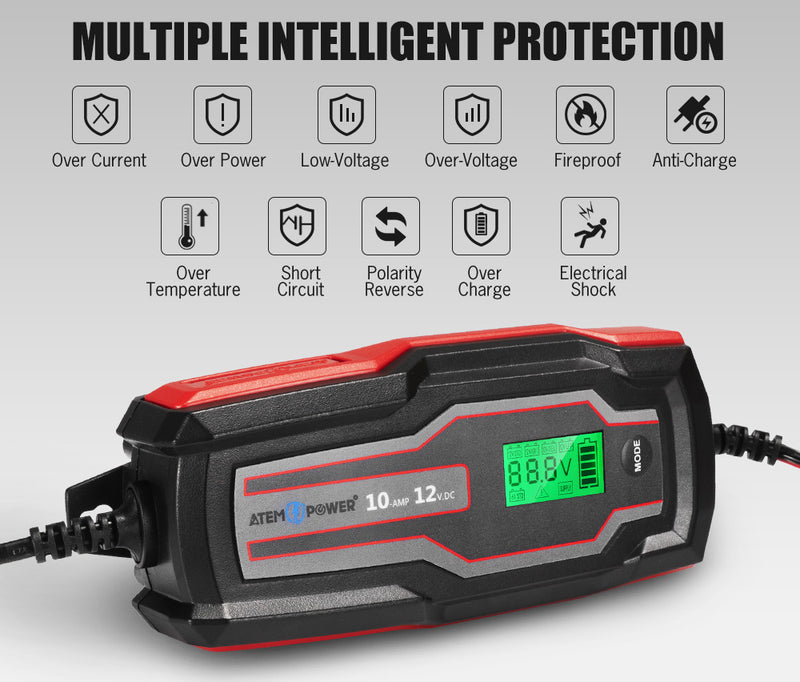 10A 6V or 12V Smart Battery Charger Trickle Automatic AGM GEL Car Truck Motorcycle - Sale Now