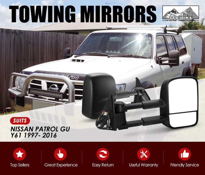 Pair Extendable Towing Mirrors for Nissan Patrol GU Y61 1997-2016 - Sale Now