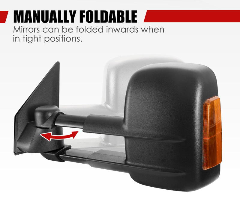 Towing Mirrors Extendable for Toyota Landcruiser 200 Series 2007-ON Black Pair - Sale Now