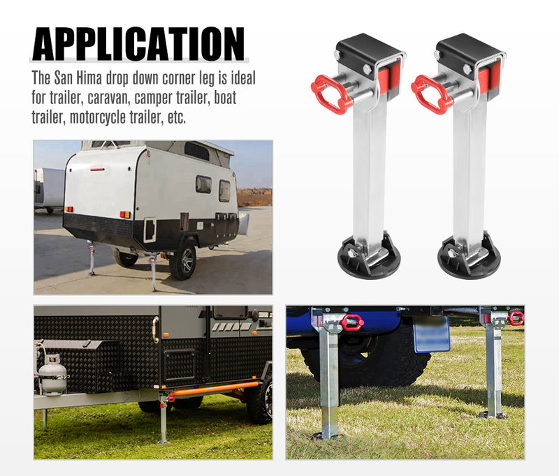 2x 740mm Drop Down Corner Steadies Stabilizer Legs Caravan Camper Trailer