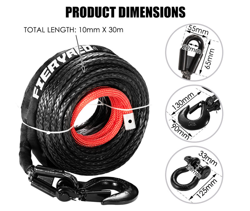 10MM X 30M Synthetic Winch Rope Dyneema Sk75 Tow Recovery Cable 4WD Car Black - Sale Now